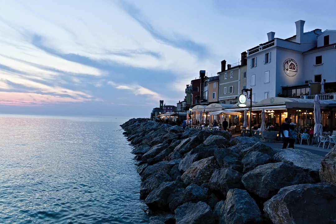 piran - A large body of water next to a row of buildings